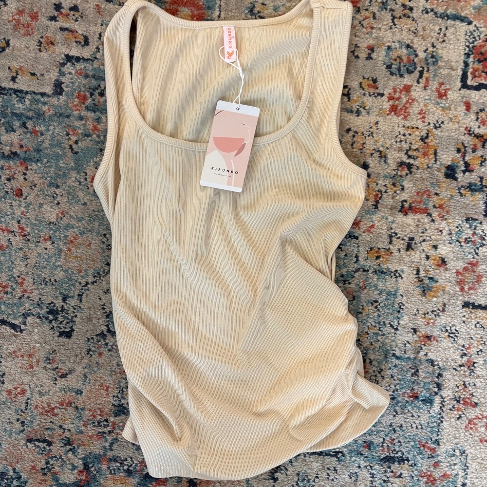 Kirundo Ribbed Tank Top Cream Sleeveless Scoop Neck Size Small NWT